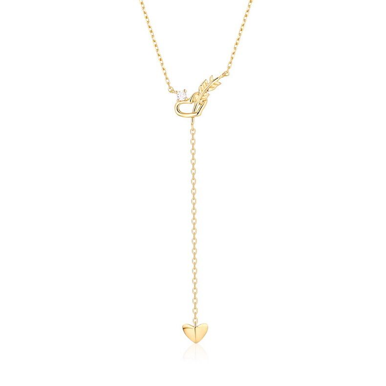 Cubic Zirconium S925 Sterling Silver Cupid Match-Up Necklace with 9k Yellow Gold Plating